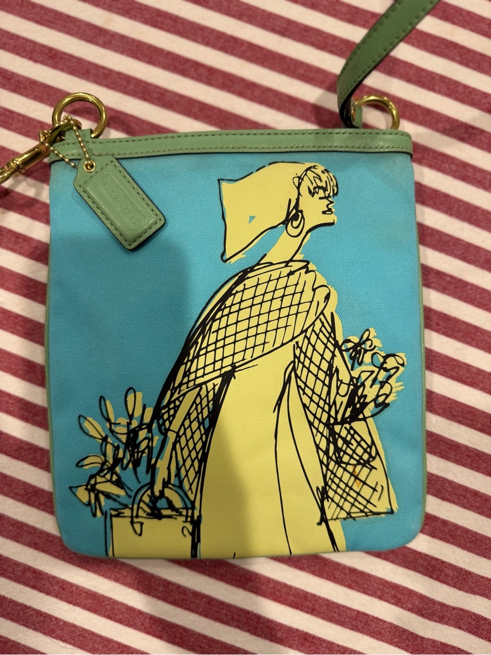 Coach Blue and Yellow Illustrated Canvas Crossbody
